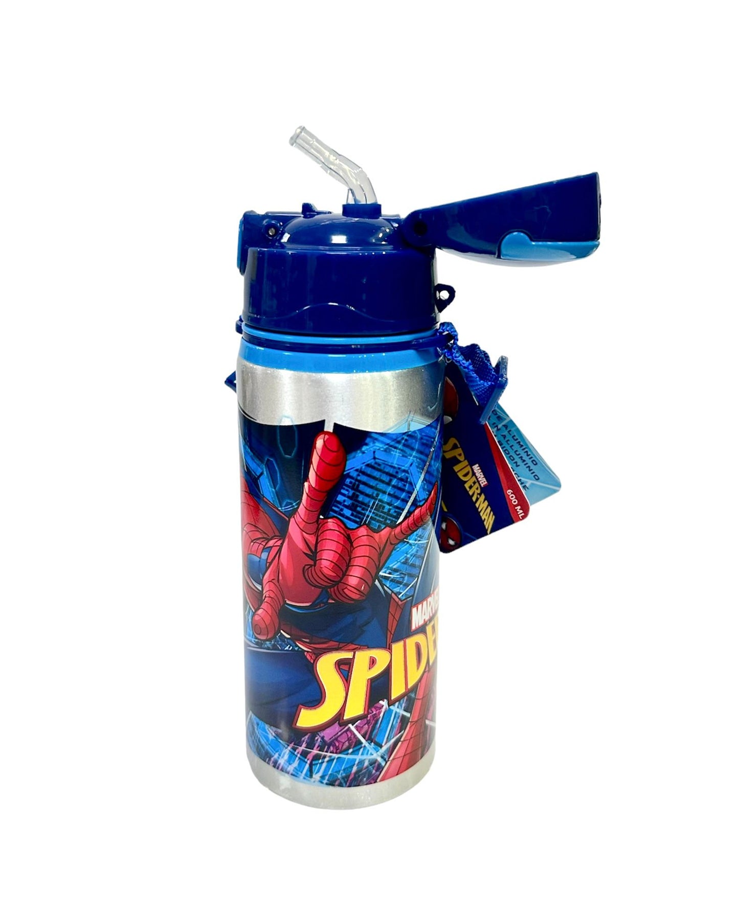 Cantimplora Botella de Agua con Pajita Spiderman 600ml